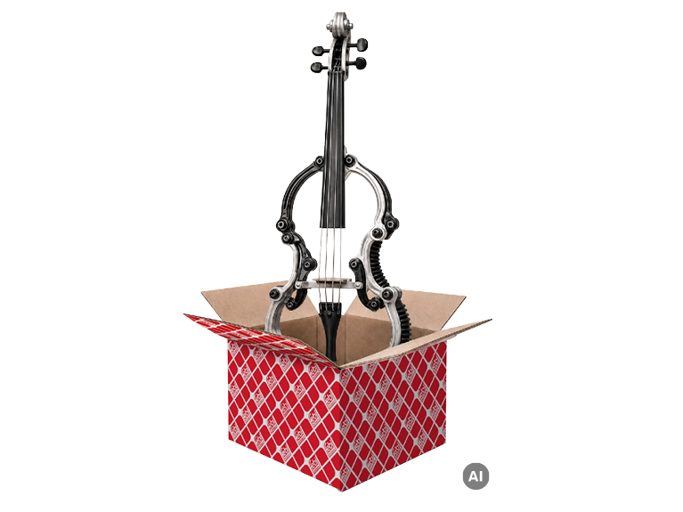 Eine Geige, die ein Ersatzteil darstellt und aus der febi Box kommt