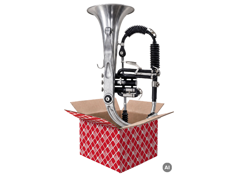 Ein Kontrabass, der ein Ersatzteil aus der febi Box repräsentiert